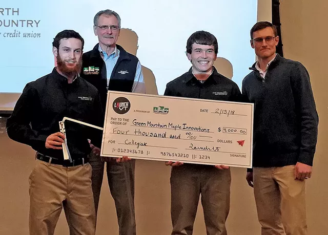 Left to right: Manny Aretakis; Tom Torti, Lake Champlain Regional Chamber of Commerce president; Jack Beauparlant; and John Antonucci, executive director of LaunchVT - COURTESY OF VERMONT TECHNICAL COLLEGE