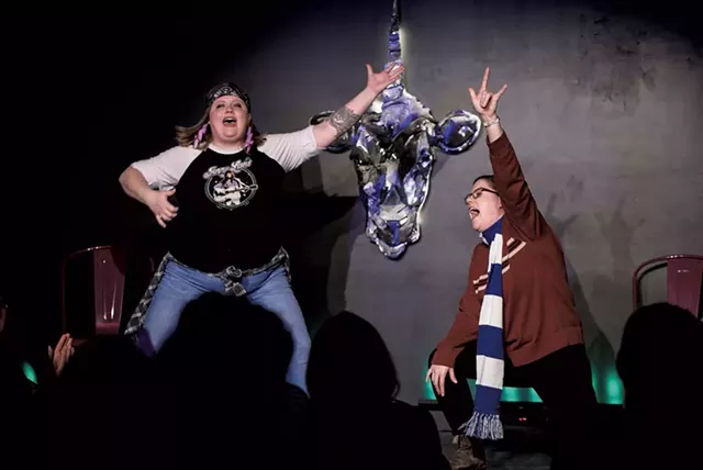 Sabrina Leal and Cailin Bayer competing in the Vermont Comedy Club's Two-Prov Tournament - COURTESY OF KYLE TANSLEY
