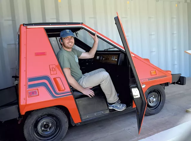 Alex Chernomazov in a CitiCar - KATIE JICKLING