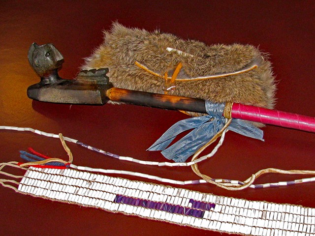 Items given to State of Vermont in 2011: soapstone pipe, fur tobacco pouch, peace wampum belt - CHIEF DON STEVENS
