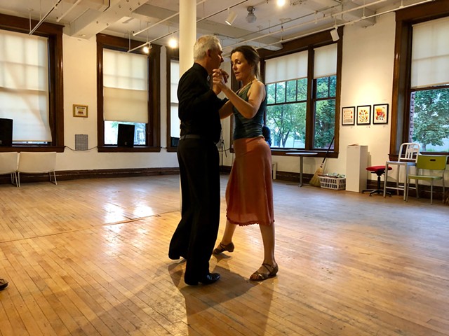 Elizabeth Seyler and a guest dance in her piece "Swing, Tango, Tribe: Evolution of a Feminist" - SADIE WILLIAMS