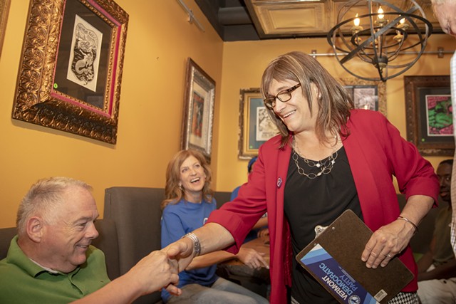 Christine Hallquist greets supporters on primary night. - FILE: JAMES BUCK