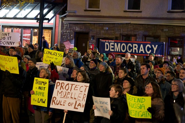 Demonstrators outside Burlington City Hall - SOPHIE MACMILLAN