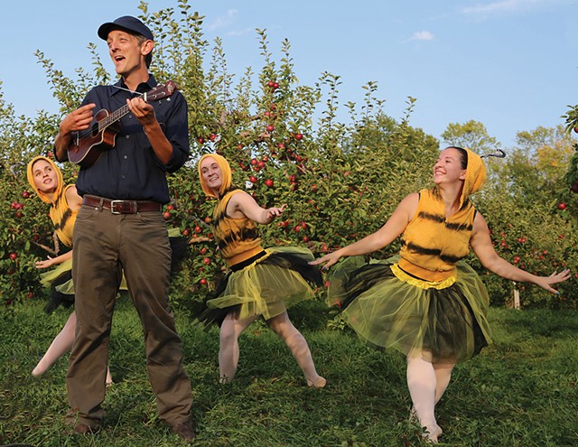 Mister Chris with bee dancers at Shelburne Orchards - COURTESY OF VERMONT PBS