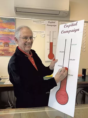 Barry Genzlinger with fundraising thermometer - PAMELA POLSTON