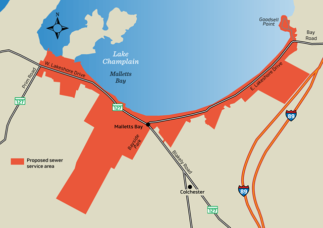 The proposed sewer area along Malletts Bay