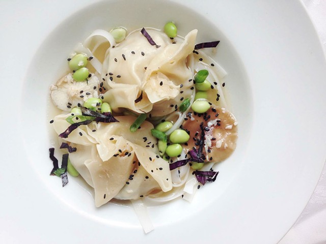 Chicken dumplings with shiitake and edamame - COURTESY OF CHIP NATVIG