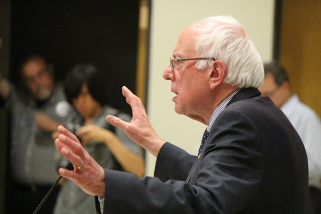 Sen. Bernie Sanders speaks Thursday night at Morningside College in Sioux City, Iowa. - PAUL HEINTZ