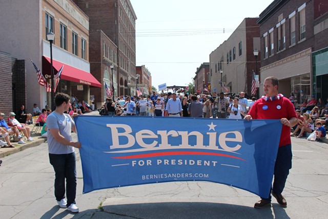 Sen. Bernie Sanders marches in the Creston, Iowa, Independence Day Parade. - PAUL HEINTZ