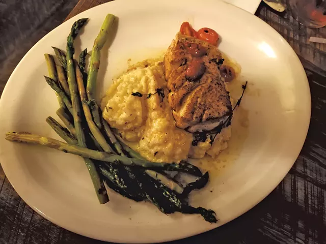 Theon's Catch (halibut, risotto and asparagus) at the Old Foundry at One Federal Restaurant and Lounge - CAROLYN SHAPIRO