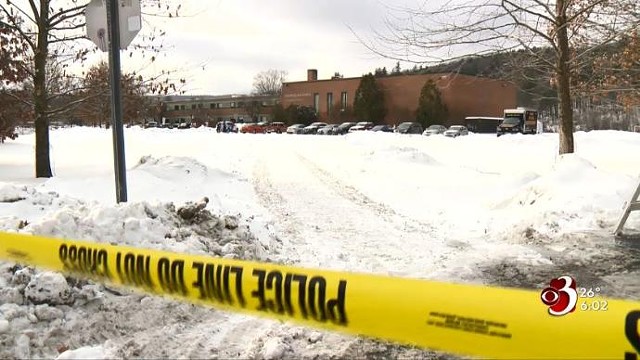 A still from WCAX's report on a police shooting at Montpelier High School in January 2018 - SCREENSHOT
