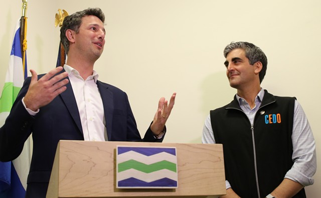 Lukas McGowan (left) and Mayor Miro Weinberger on Tuesday - COURTNEY LAMDIN