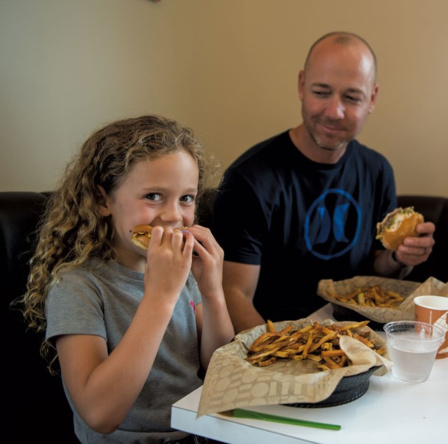 Samantha Pike eating with her dad, Cory Pike, at Bliss Bee - DARIA BISHOP