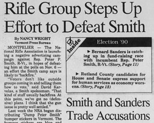 An October 26, 1990, account of the NRA's efforts to defeat Peter Smith - RUTLAND HERALD