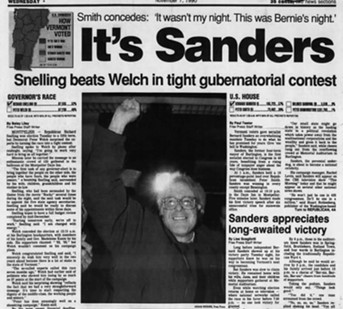A November 7, 1990, account of Sanders' victory over Smith in Vermont's race for the U.S. House - BURLINGTON FREE PRESS