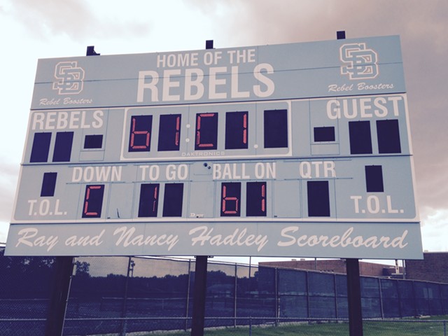 The scoreboard at South Burlington High School - MOLLY WALSH/SEVEN DAYS