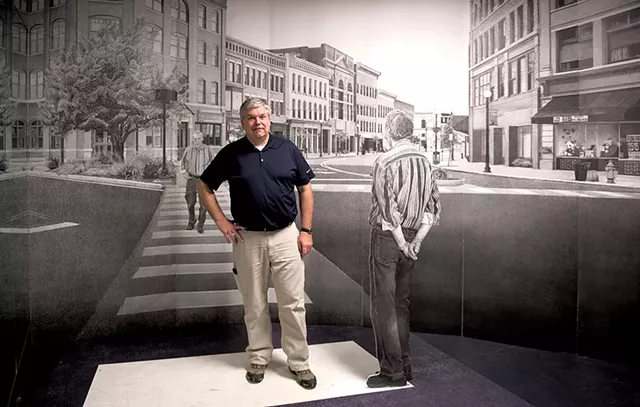 Mark Foley Jr. standing in "The Rutland Drawing" installation, by William Ramage - CALEB KENNA