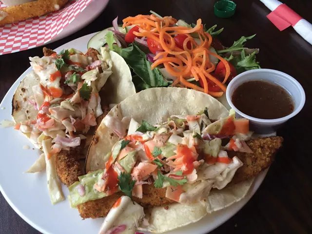 Fish tacos at Manhattan Pizza & Pub - ALICE LEVITT