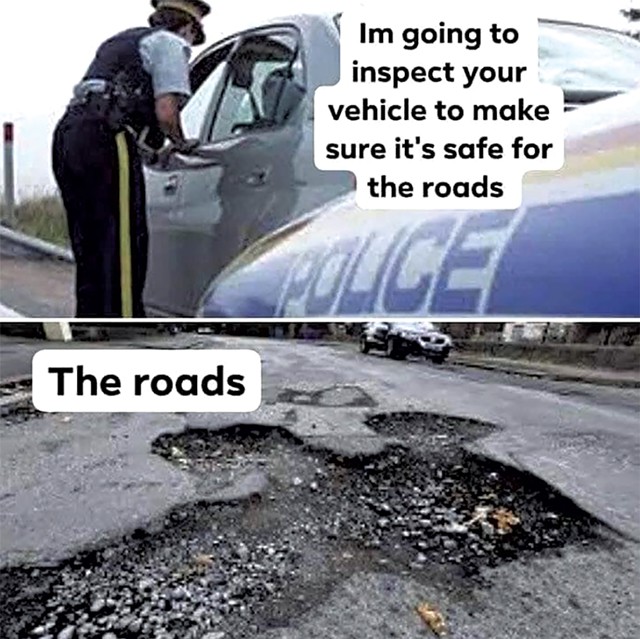 Meme commenting on the state of Vermont roads - COURTESY OF VERMONT DEPARTMENT OF MEMES