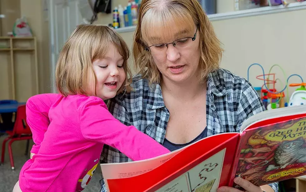 Brittany Domingue and her daughter, Payton, at the Newport Early Childhood Center - WAYNE TARR