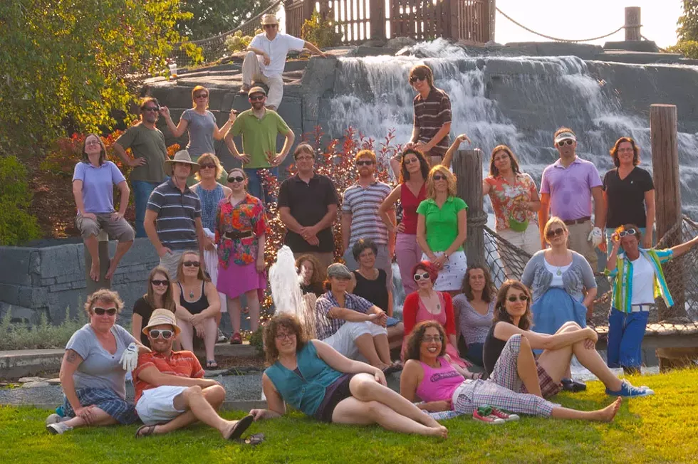 ON THE FALLS: Michael Bradshaw. - BACK ROW: Cathy Resmer, Ken Picard, Lauren Ober, Andy Bromage, Tyler Machado (on the post). - NEXT ROW: Andrew Sawtell, Robyn Birgisson, Alice Levitt, Shay Totten, Dan Bolles, Paula Routly, Michelle Brown, Suzanne Podhaizer, Colby Roberts, Judy Beaulac. - NEXT ROW, SEATED: Carolyn Fox, Ashley Cleare, Cheryl Brownell, Celia Hazard, Marcy Kass, Pamela Polston, Megan James, Allison Davis, Krystal Woodward. - IN FRONT: Diane Sullivan, Don Eggert, Elizabeth Rossano, Eva Sollberger, Margot Harrison. - PHOTO: Matthew Thorsen. - MATTHEW THORSEN