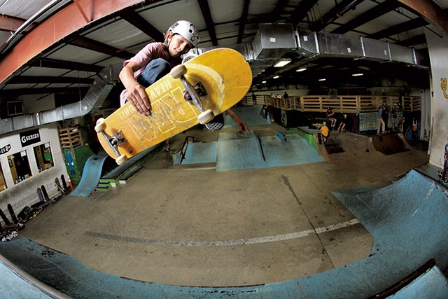 Cooper Qua doing a frontside Indy at Talent's former location