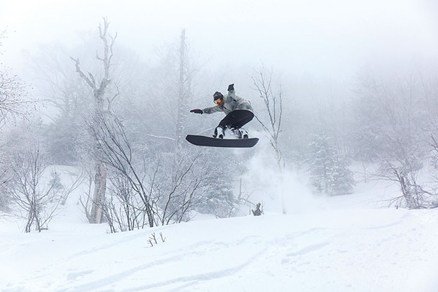 Pro snowboarder Ralph Kucharek on a PowderJet snowboard - COURTESY OF SHEM ROOSE