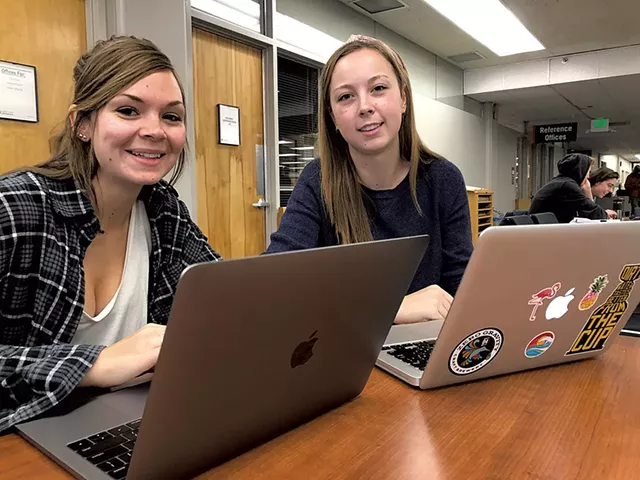 Catharine Harwin (left) and Hailey Muniz at Howe Library - MOLLY WALSH
