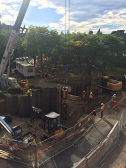 Steel piles being hammered into the ground on St. Paul Street. - ALICIA FREESE