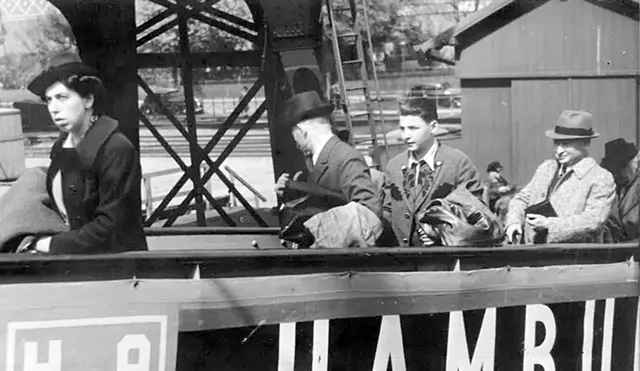 Keibel's father (far right), boarding the M.S. St. Louis with his family close behind - COURTESY OF THE KEIBEL FAMILY