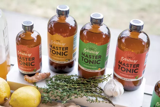Fresh ingredients and finished Yerbary Master Tonic products - LUKE AWTRY