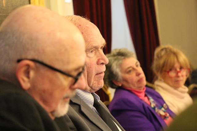 Sen. Dick Sears, center, listens to a Council of State Governments presentation Wednesday at the Statehouse - PAUL HEINTZ