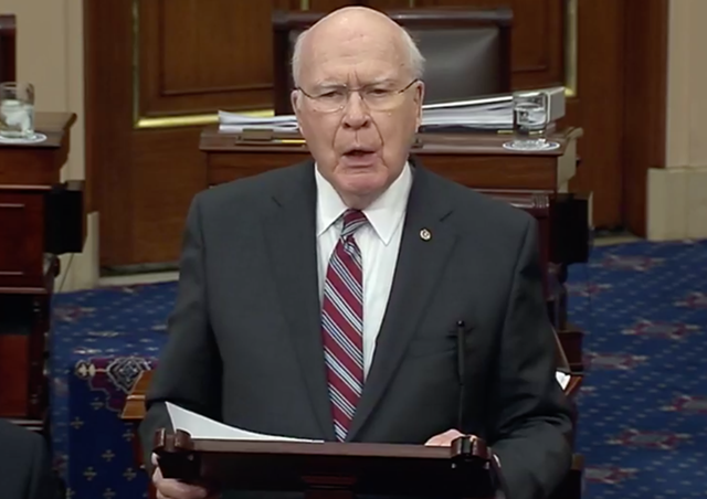 Sen. Patrick Leahy (I-Vt.) on the Senate floor Wednesday - SCREENSHOT