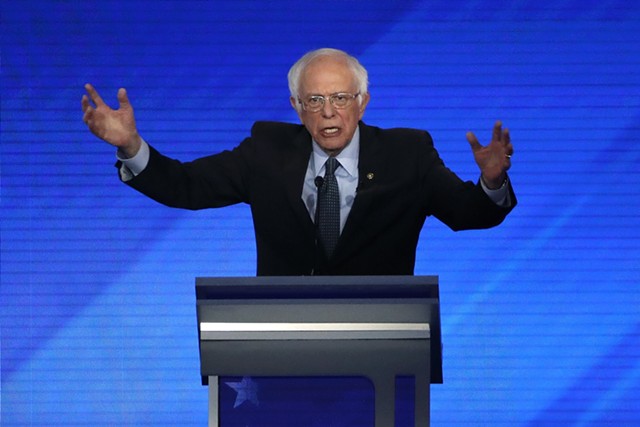 Sen. Bernie Sanders at Friday's debate in New Hampshire - ASSOCIATED PRESS