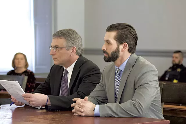 Winooski detective Christopher Matott (right) and attorney Robert Katims - DEREL BROUWER