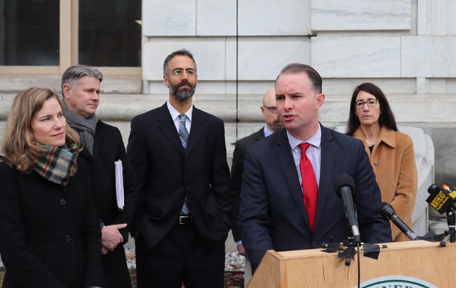 Attorney General T.J. Donovan and staff at Tuesday's press conference - DEREK BROUWER