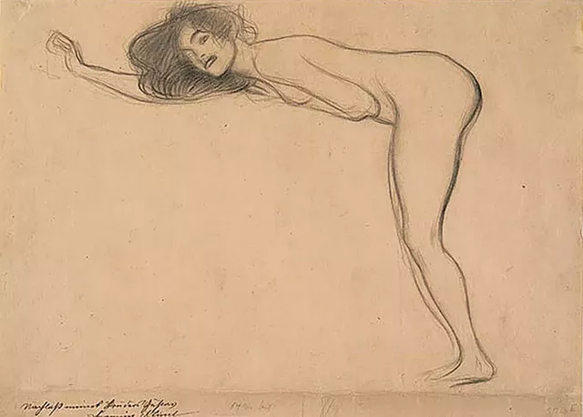 "Standing Nude Girl with Body Bent Forward to the Left" by Gustav Klimt