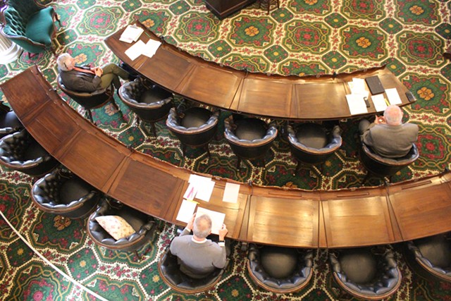 Lawmakers keep their distance Tuesday in the Vermont Senate chamber - PAUL HEINTZ
