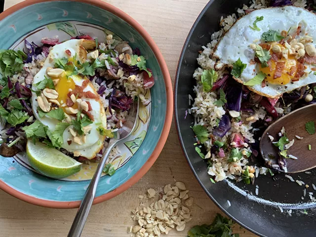 Fridge-foraged fried rice topped with an egg - MELISSA PASANEN