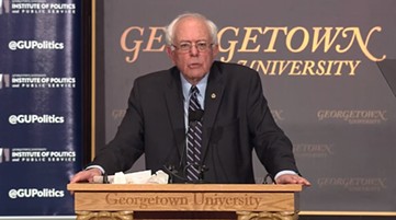 Sen. Bernie Sanders describes his democratic socialist philosophy Thursday at Georgetown University - GEORGETOWN UNIVERSITY