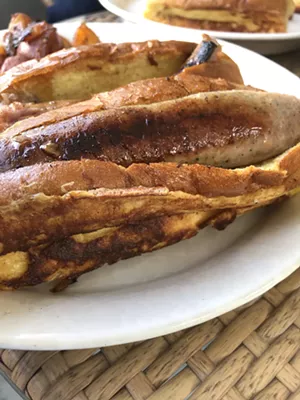 Breakfast hot dogs, ready for a drizzle of maple syrup - JORDAN BARRY