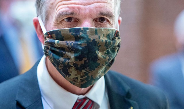 Gov. Phil Scott wearing a mask - FILE: JEB WALLACE-BRODEUR