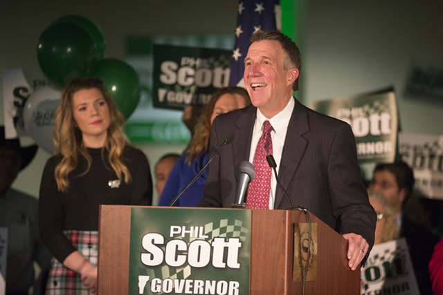 Lt. Gov. Phil Scott, a Republican candidate for governor, speaks at his official campaign kickoff. - JAMES BUCK