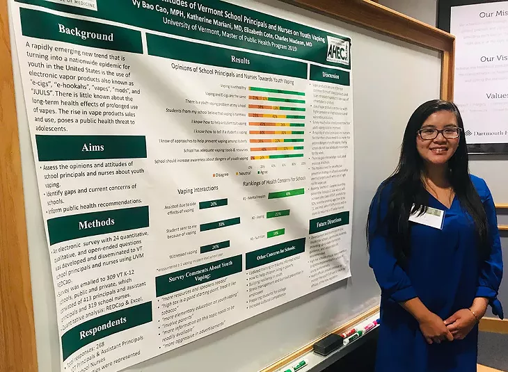 Cao presenting her independent research on the spread of vaping among Vermont youths - COURTESY OF VY CAO