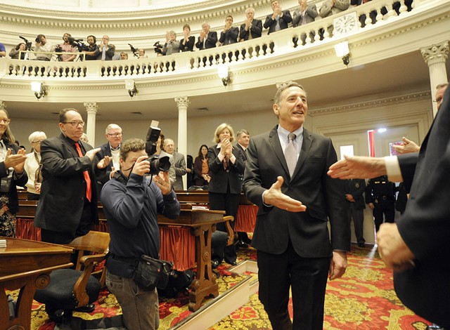 Gov. Peter Shumlin prepares to deliver his final State of the State address last Thursday at the Statehouse. - FILE: JEB WALLACE-BRODEUR