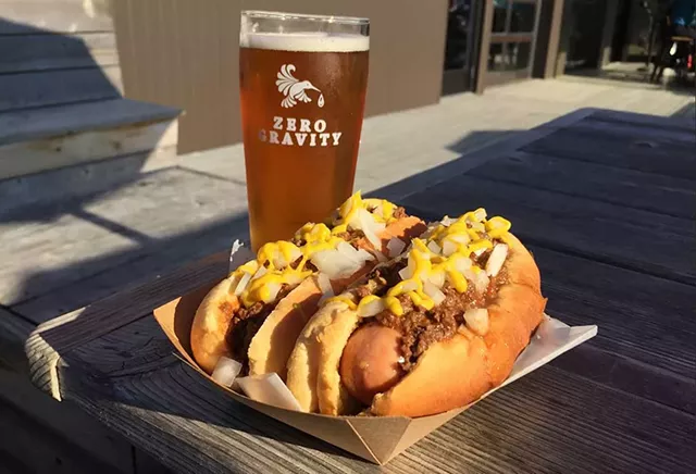 Coney Island hot dogs and beer at Zero Gravity - FILE: SALLY POLLAK ©️ SEVEN DAYS