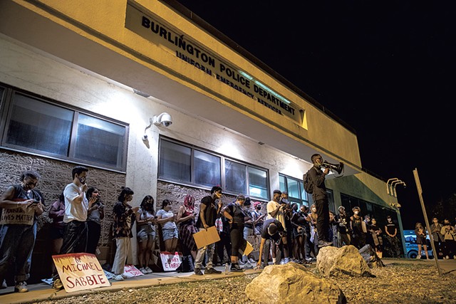 Protesters in front of the Burlington Police Department - FILE: JAMES BUCK