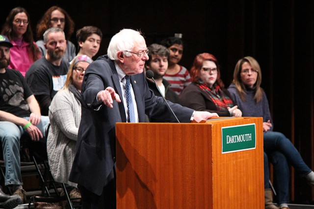 Sen. Bernie Sanders speaks last week at Dartmouth College - PAUL HEINTZ