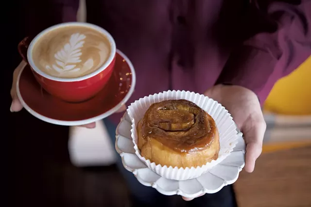  A bun and coffee from Haymaker Bun - CALEB KENNA ©️ SEVEN DAYS
