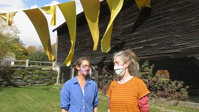Nel Emlen, left, and Allyson Evans with "Laundry: Homage to Christo" - AMY LILLY